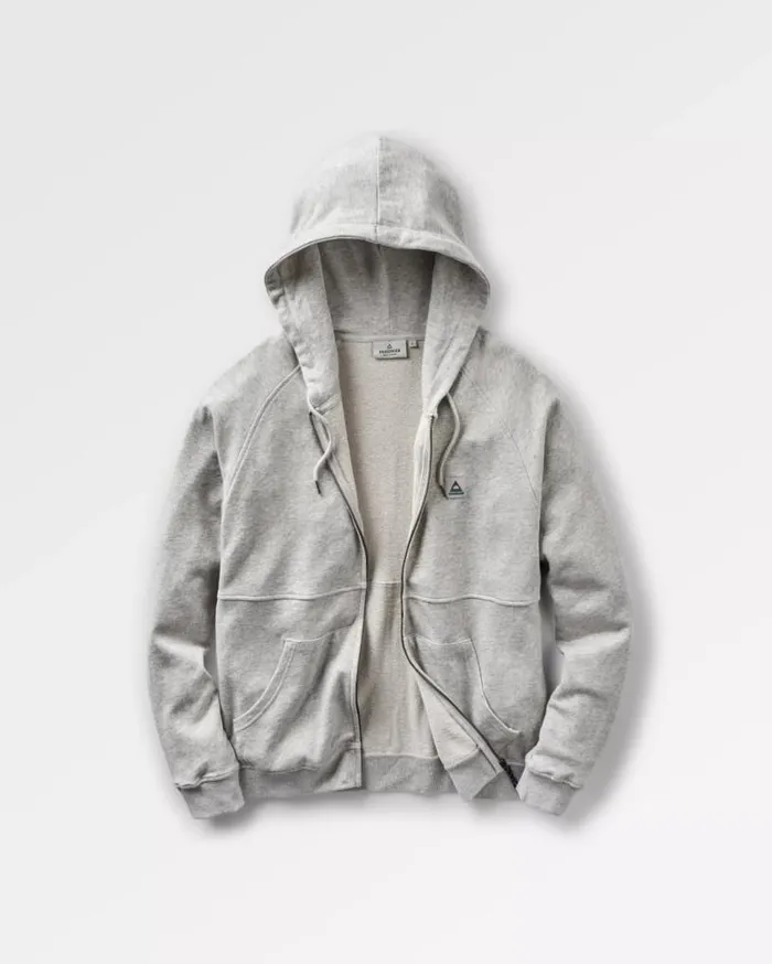 Passenger Clothing Heritage Full Zip Recycled Cotton Hoodie Grey Marl Men Hoodies and Sweatshirts