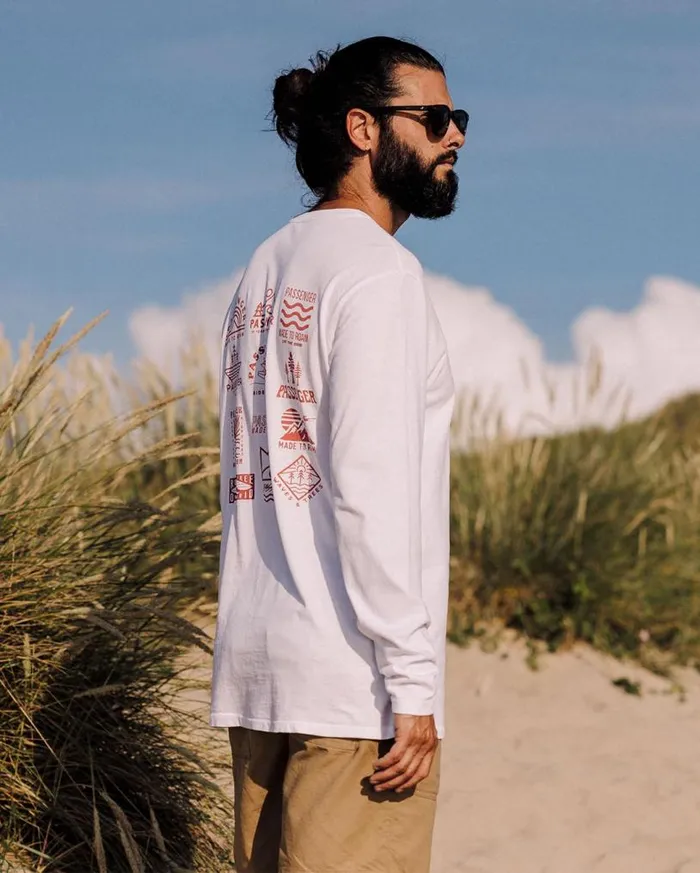 Passenger Clothing Icon Recycled Cotton LS TShirt White Men TShirts and Vests