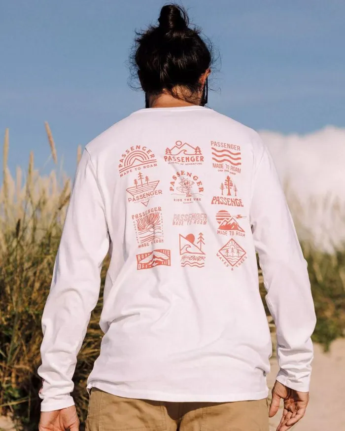 Passenger Clothing Icon Recycled Cotton LS TShirt White Men TShirts and Vests