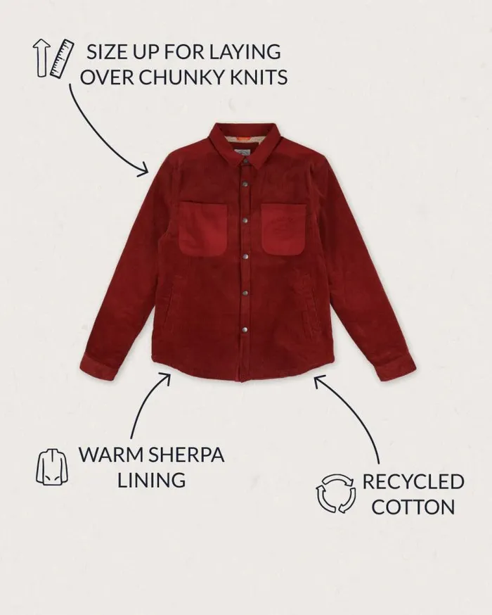 Passenger Clothing Kodiak Sherpa Lined Cord Overshirt Russet Brown Men Shirts