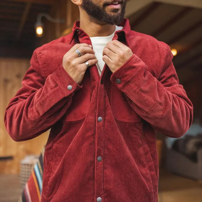 Passenger Clothing Kodiak Sherpa Lined Cord Overshirt Russet Brown Men Shirts