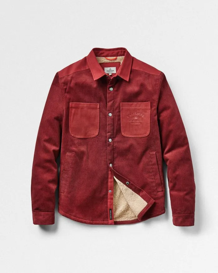 Passenger Clothing Kodiak Sherpa Lined Cord Overshirt Russet Brown Men Shirts