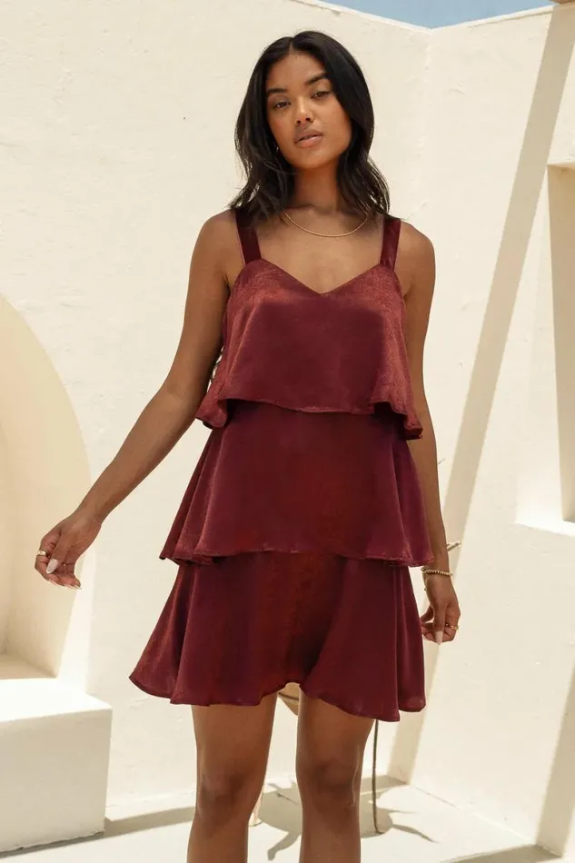 Phoebe Mini Dress Burgundy Women Bohme Dresses