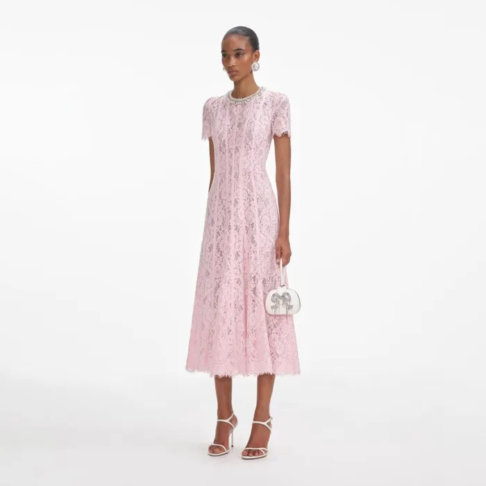 Pink Lace Embellished Midi Dress Women Self Portrait Dresses Pink Lace Embellished Midi Dress Women Self Portrait Dresses