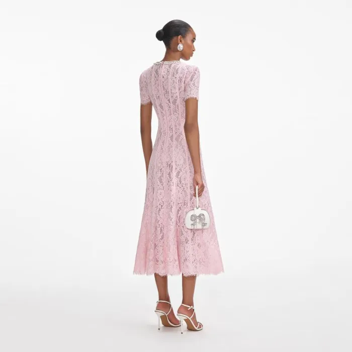 Pink Lace Embellished Midi Dress Women Self Portrait Dresses Pink Lace Embellished Midi Dress Women Self Portrait Dresses