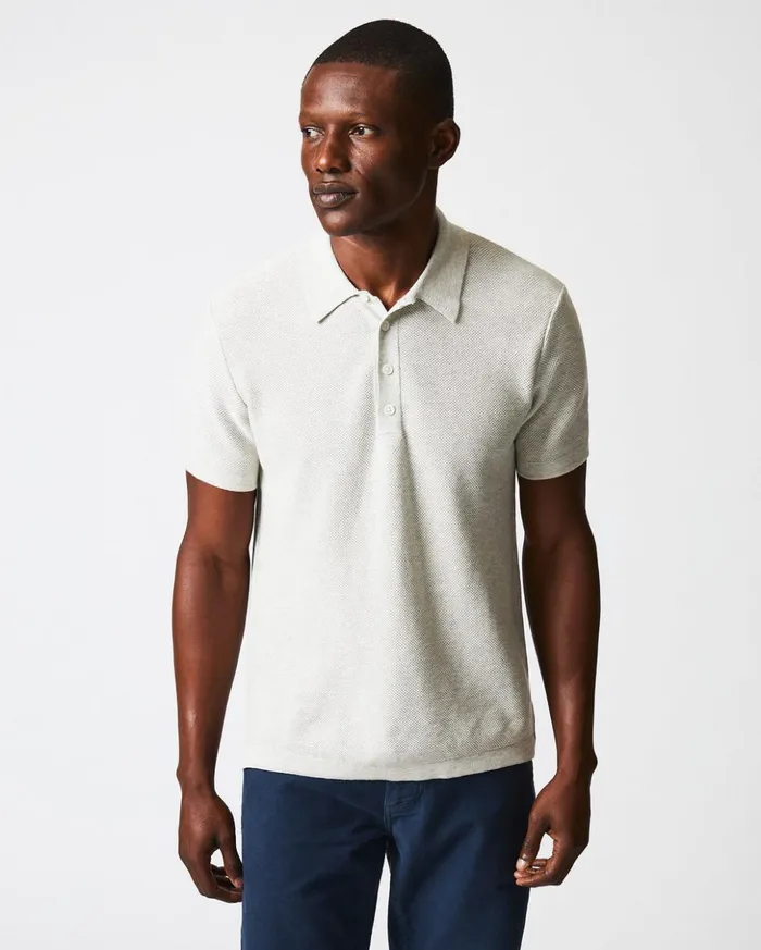 Polos Tees and Henleys Men Billy Reid American Pique Sweater Polo Heathered Grey