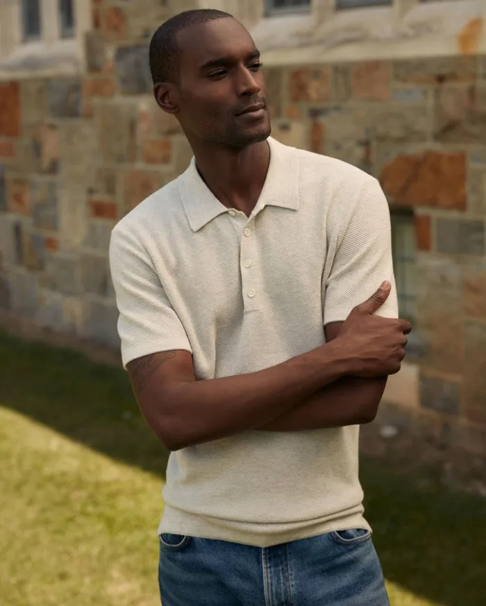 Polos Tees and Henleys Men Billy Reid American Pique Sweater Polo Heathered Grey