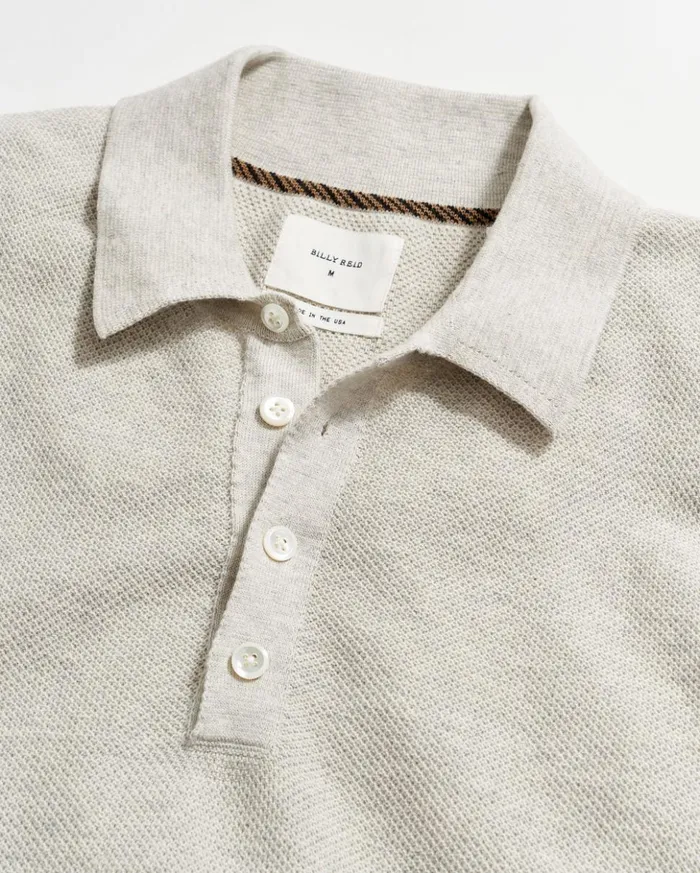 Polos Tees and Henleys Men Billy Reid American Pique Sweater Polo Heathered Grey