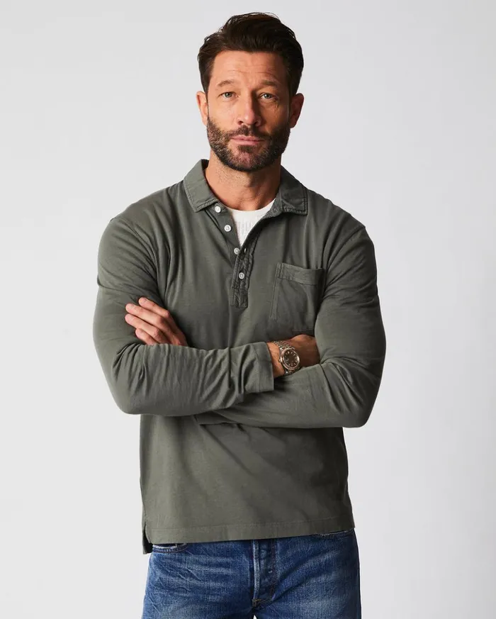 Polos Tees and Henleys Men Billy Reid Long Sleeve Pensacola Polo Washed Grey