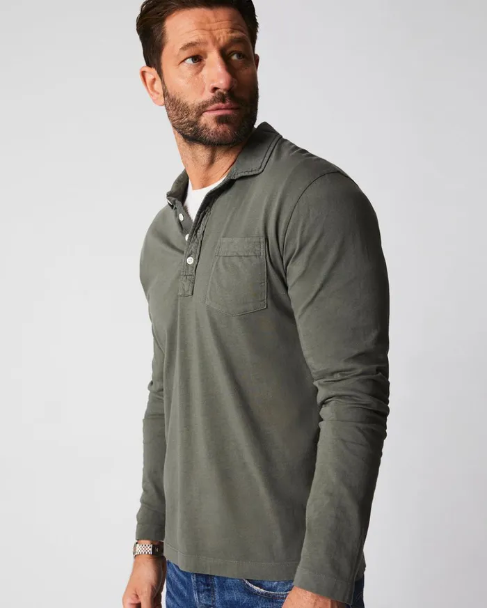 Polos Tees and Henleys Men Billy Reid Long Sleeve Pensacola Polo Washed Grey