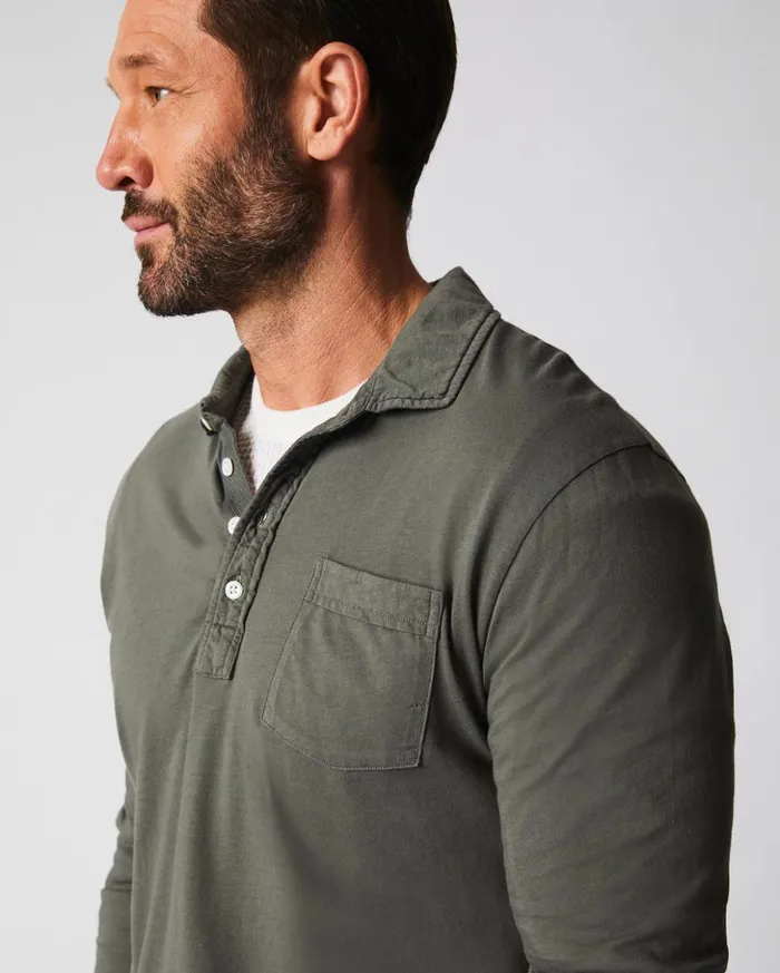 Polos Tees and Henleys Men Billy Reid Long Sleeve Pensacola Polo Washed Grey