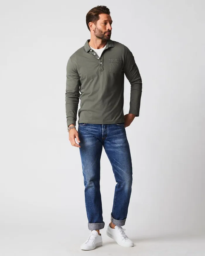 Polos Tees and Henleys Men Billy Reid Long Sleeve Pensacola Polo Washed Grey