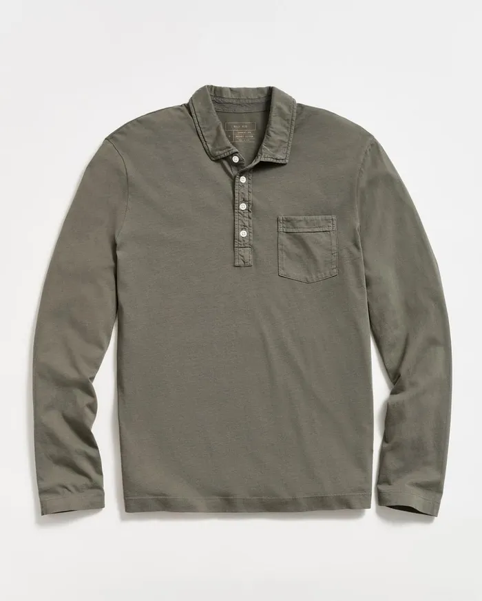 Polos Tees and Henleys Men Billy Reid Long Sleeve Pensacola Polo Washed Grey