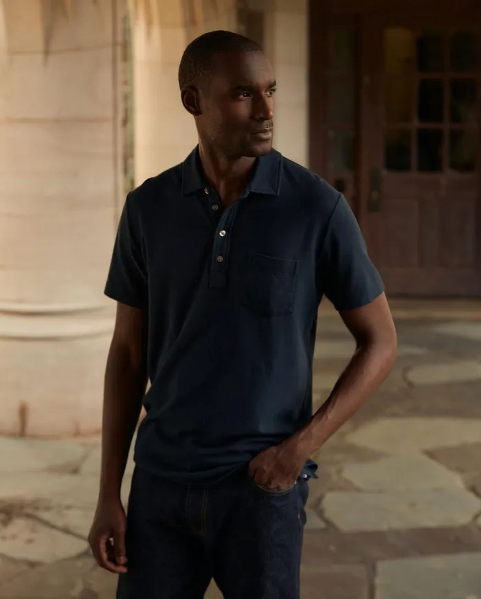 Polos Tees and Henleys Men Billy Reid Pique Pensacola Polo Carbon Blue