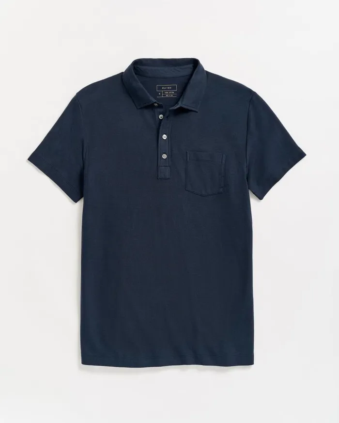 Polos Tees and Henleys Men Billy Reid Pique Pensacola Polo Carbon Blue