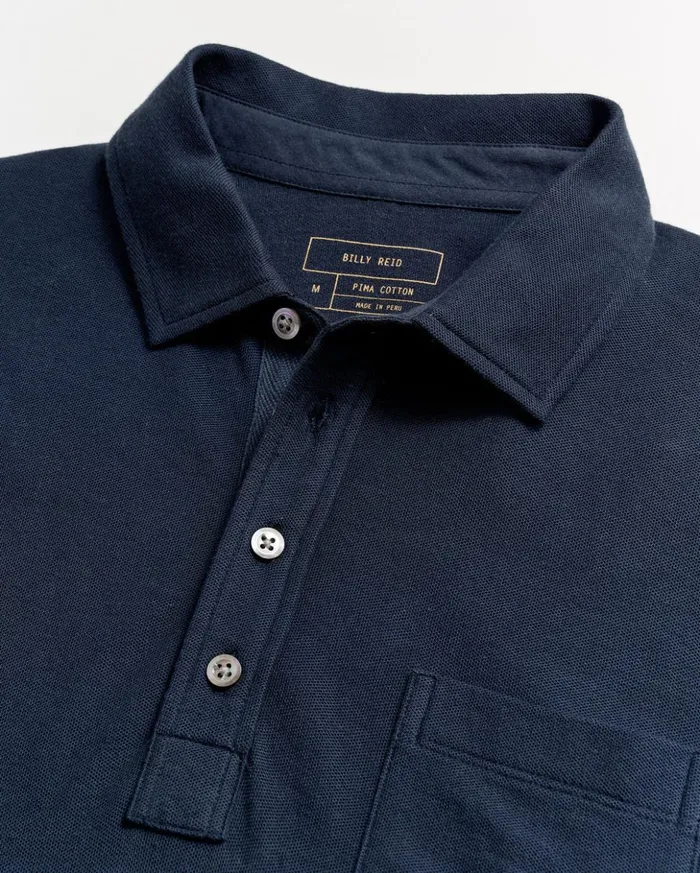 Polos Tees and Henleys Men Billy Reid Pique Pensacola Polo Carbon Blue