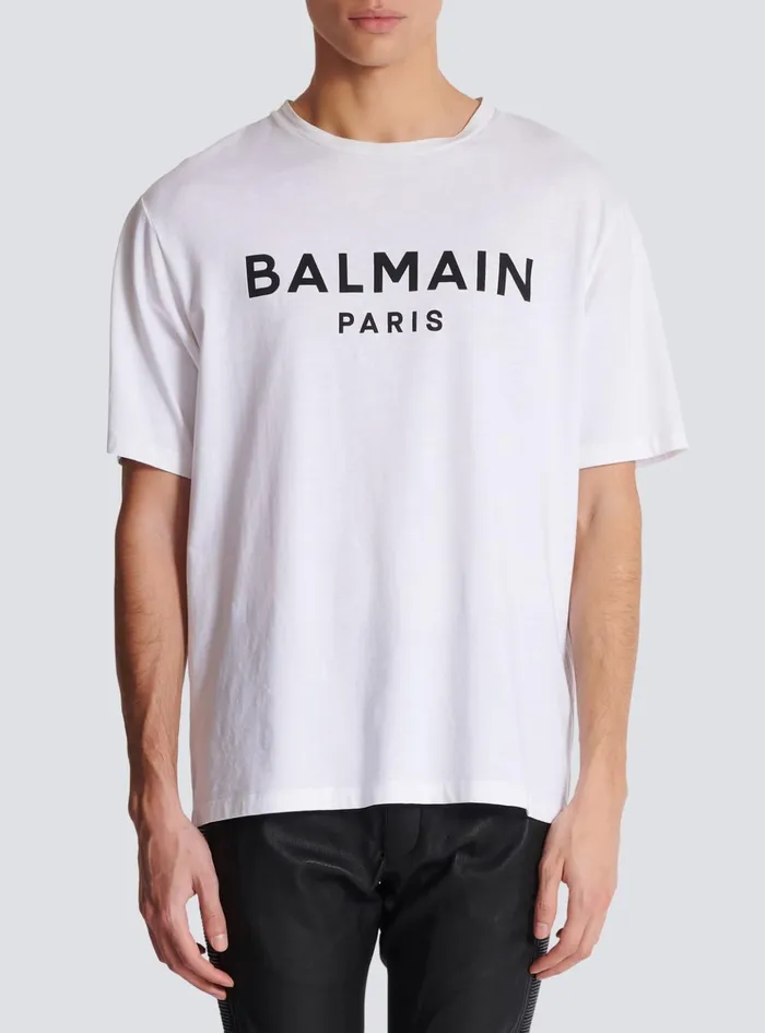 Printed Paris Shortsleeved Tshirt White Men Balmain TShirts