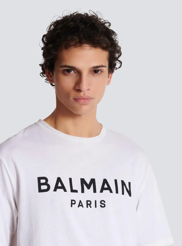 Printed Paris Shortsleeved Tshirt White Men Balmain TShirts