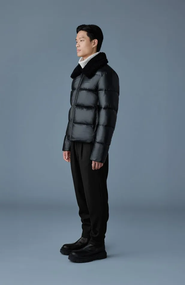 Puffer Men Mackage KYRIE Leather Down Quilted Jacket With Shearling Collar Black Puffer Men Mackage KYRIE Leather Down Quilted Jacket With Shearling Collar Black