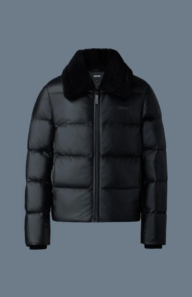 Puffer Men Mackage KYRIE Leather Down Quilted Jacket With Shearling Collar Black Puffer Men Mackage KYRIE Leather Down Quilted Jacket With Shearling Collar Black