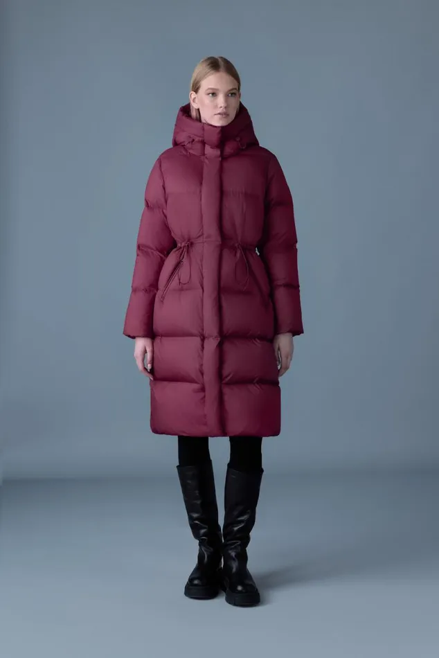 Puffers Women Mackage ISHANISW Softwash Long Down Coat With Hood Garnet Puffers Women Mackage ISHANISW Softwash Long Down Coat With Hood Garnet
