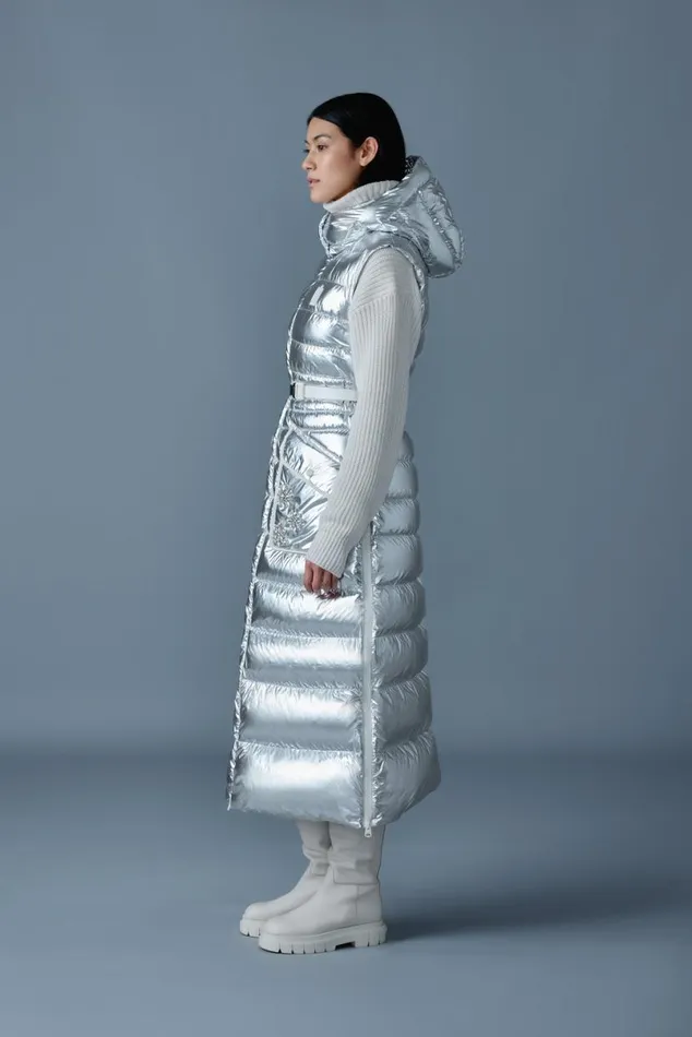 Puffers Women Mackage IVANKAMSF Sleeveless Metallic Laminate Snowflake Coat Silver