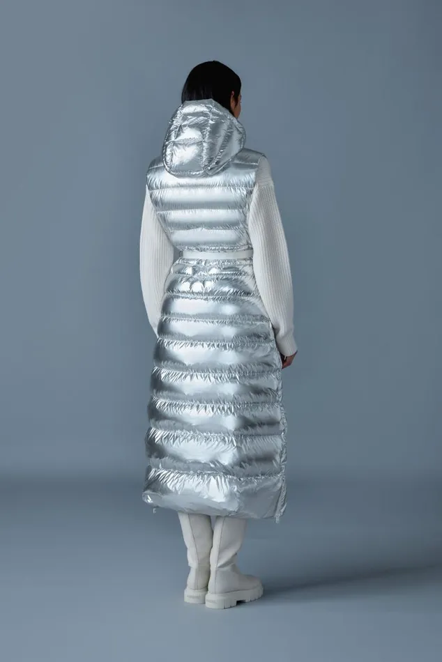 Puffers Women Mackage IVANKAMSF Sleeveless Metallic Laminate Snowflake Coat Silver