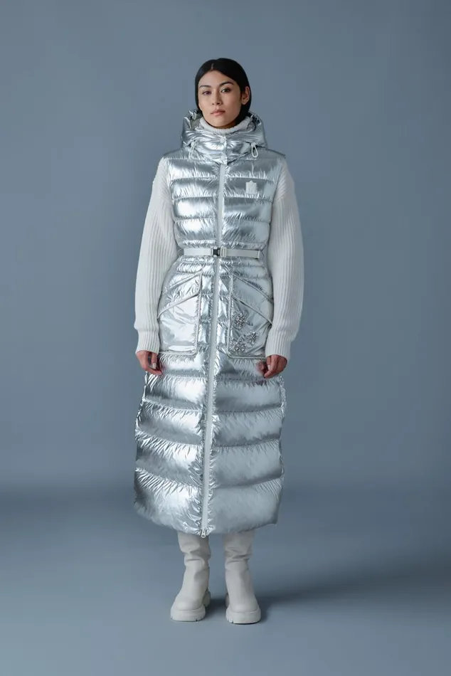 Puffers Women Mackage IVANKAMSF Sleeveless Metallic Laminate Snowflake Coat Silver