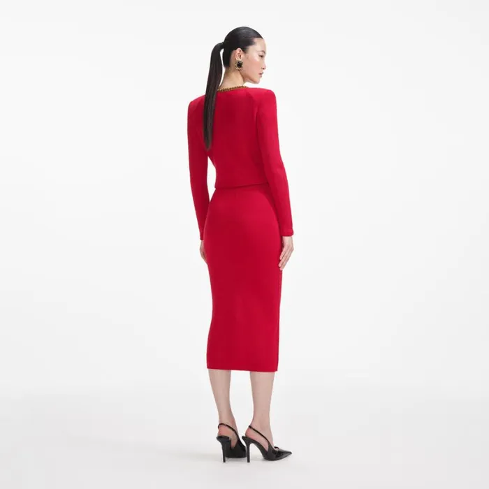 Red Textured Knit Corsage Cardigan Women Self Portrait Tops