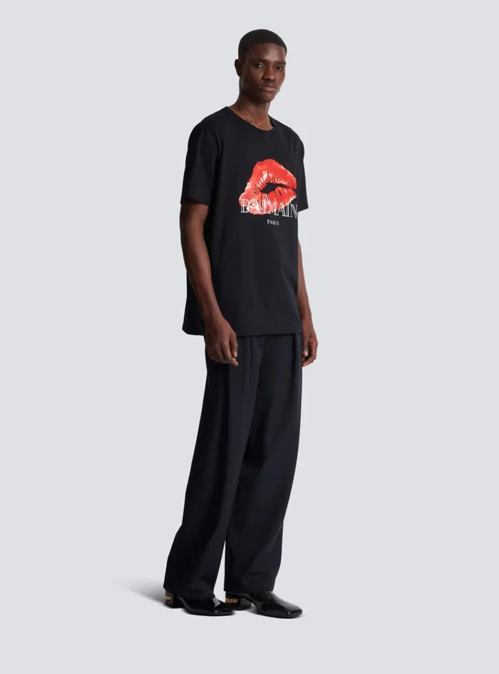 Relaxed Tshirt With Kiss Print Black Men Balmain TShirts