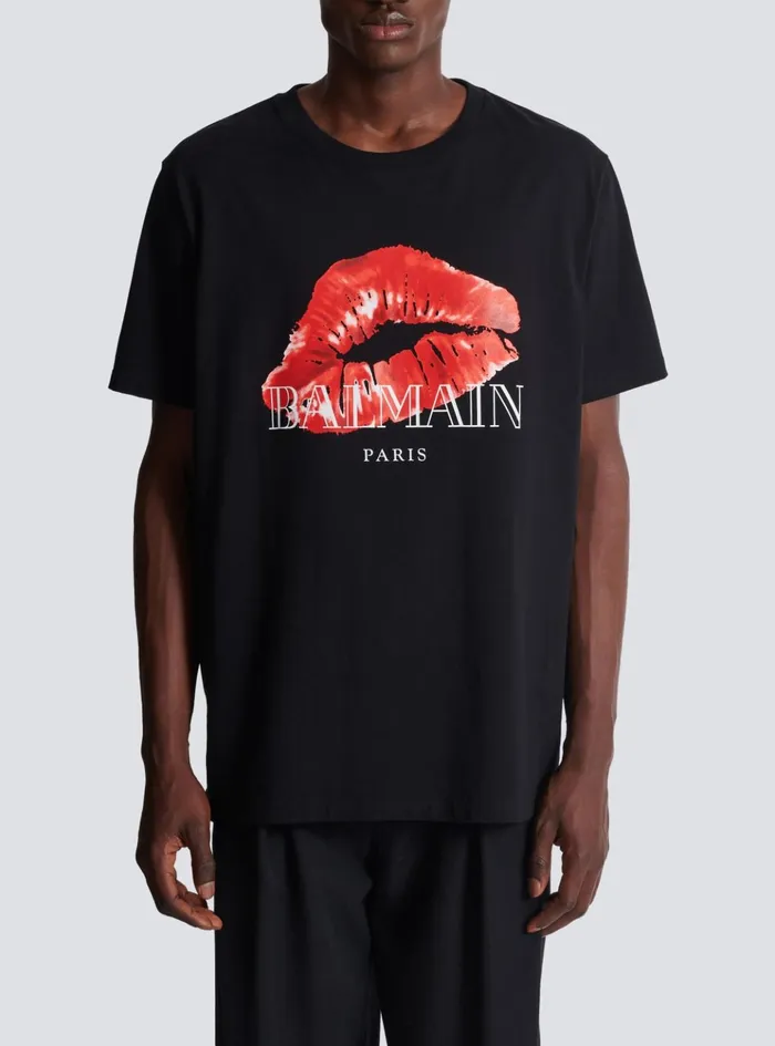 Relaxed Tshirt With Kiss Print Black Men Balmain TShirts