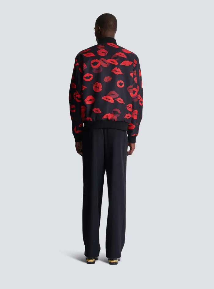 Reversible Bomber Jacket In Plain And Kissprint Nylon Black Men Balmain Outerwear