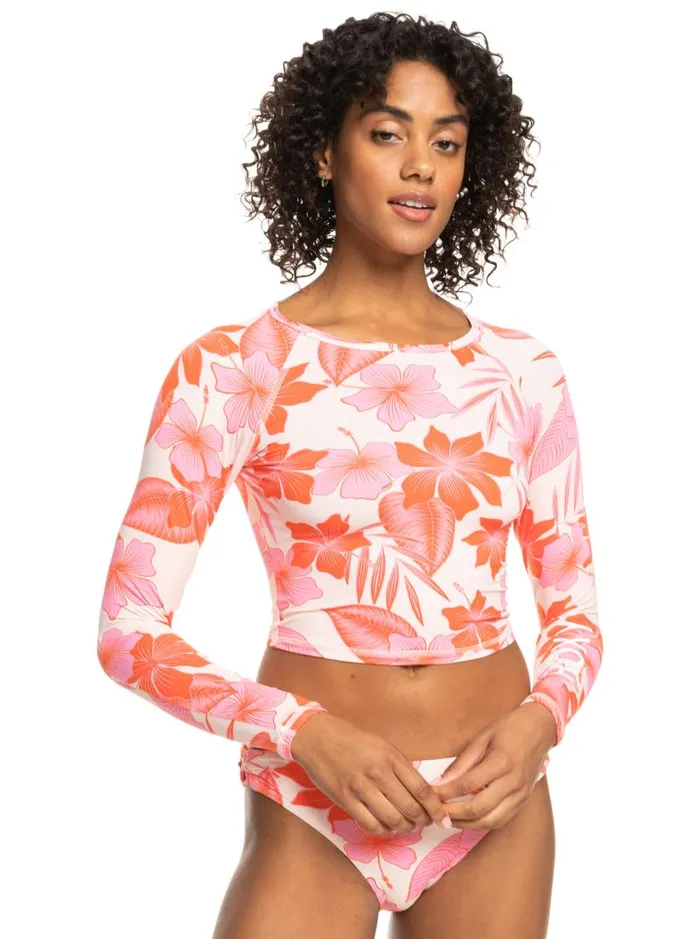 Roxy One Pieces Crop Top Cropped Long Sleeve Rashguard Pale Dogwood Lhibiscus 8211 Women