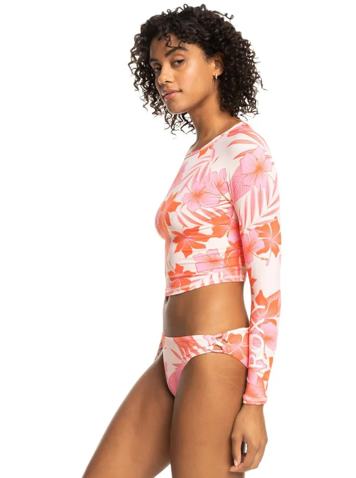 Roxy One Pieces Crop Top Cropped Long Sleeve Rashguard Pale Dogwood Lhibiscus 8211 Women