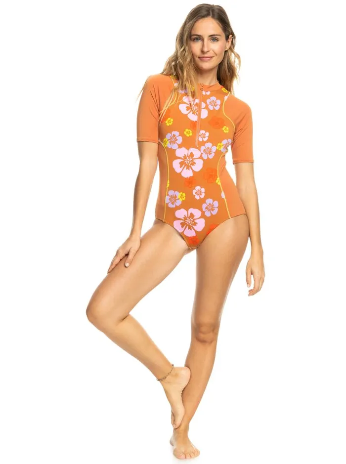 Roxy One Pieces SurfKindKate Short Sleeve OnePiece Swimsuit Sunburn Positivity Paradise 8211 Women
