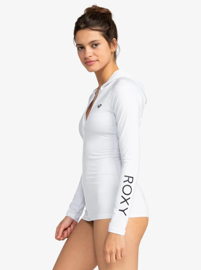 Roxy Rashguards New Essentials Hooded Long Sleeve ZipUp Rashguard Bright White 8211 Women