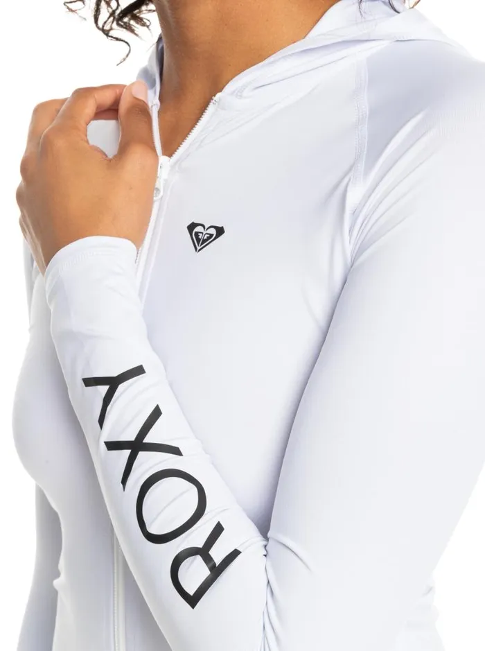 Roxy Rashguards New Essentials Hooded Long Sleeve ZipUp Rashguard Bright White 8211 Women