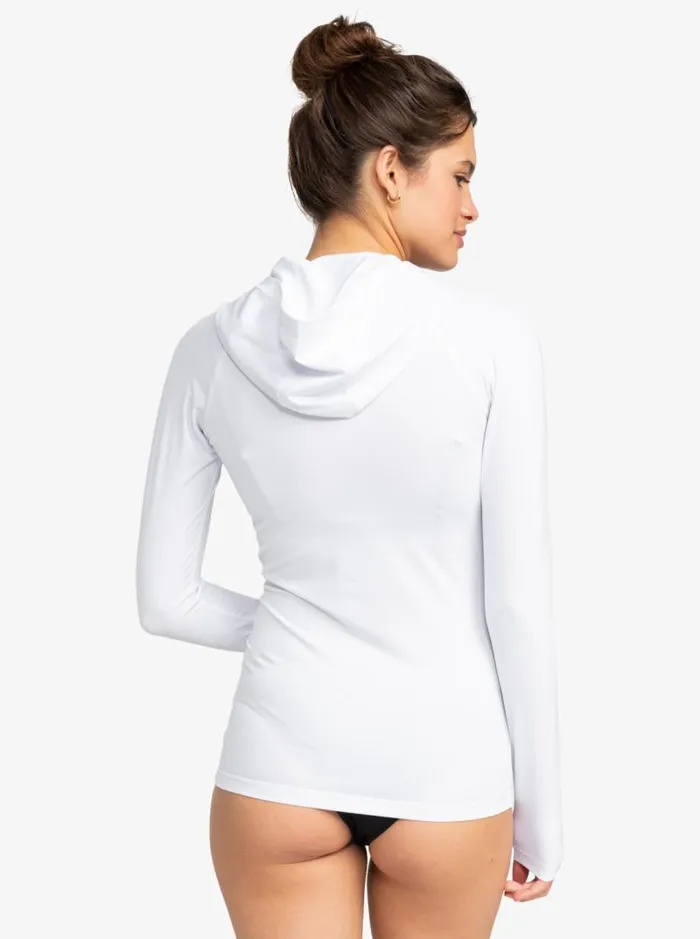 Roxy Rashguards New Essentials Hooded Long Sleeve ZipUp Rashguard Bright White 8211 Women