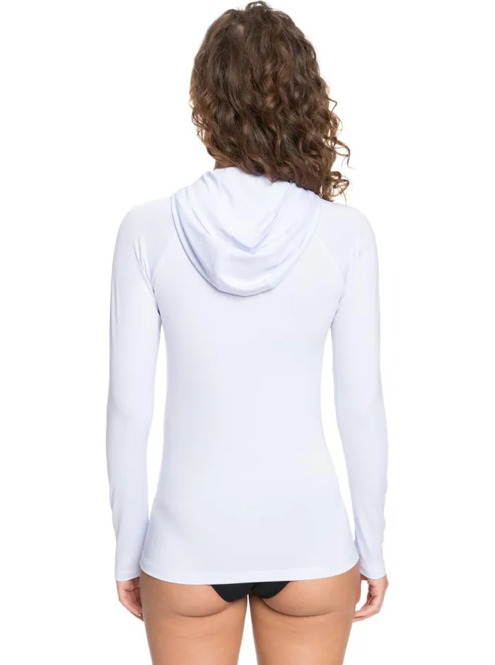 Roxy Rashguards Roxy Essentials Hooded UPF 50 Long Sleeve Rashguard Bright White 8211 Women