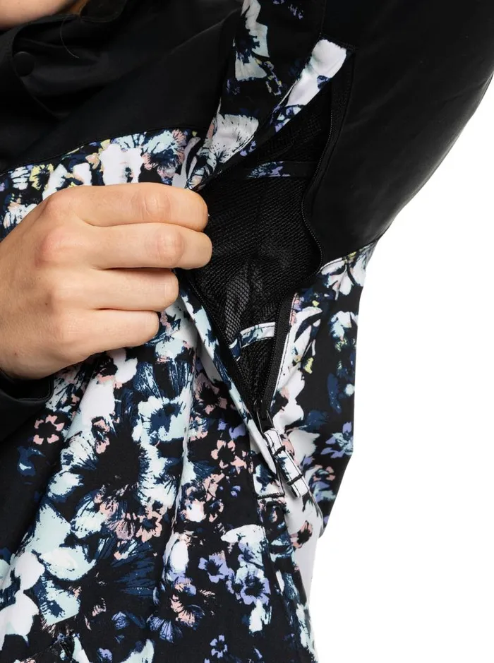 Roxy Snow Jackets Roxy Jetty Block Insulated Snow Jacket True Black Black Flowers 8211 Women