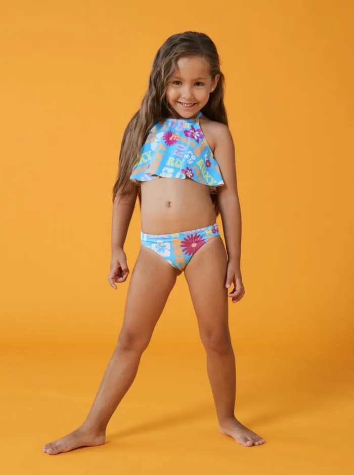 Roxy Swim Girl039s 416 Flower Vintage Power Two Piece Flutter Bikini Set For Girls Bachelor Button Groovy Girl 8211 Kids