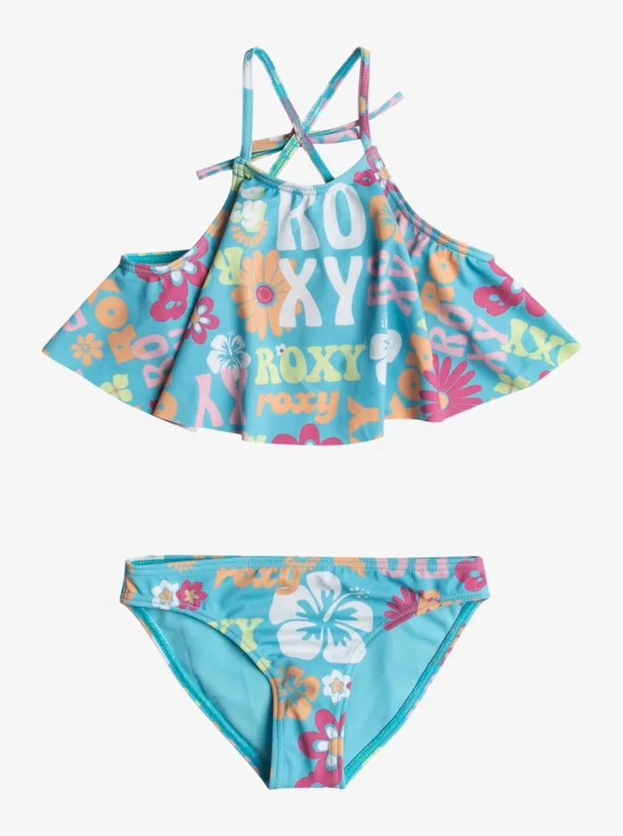 Roxy Swim Girl039s 416 Flower Vintage Power Two Piece Flutter Bikini Set For Girls Bachelor Button Groovy Girl 8211 Kids