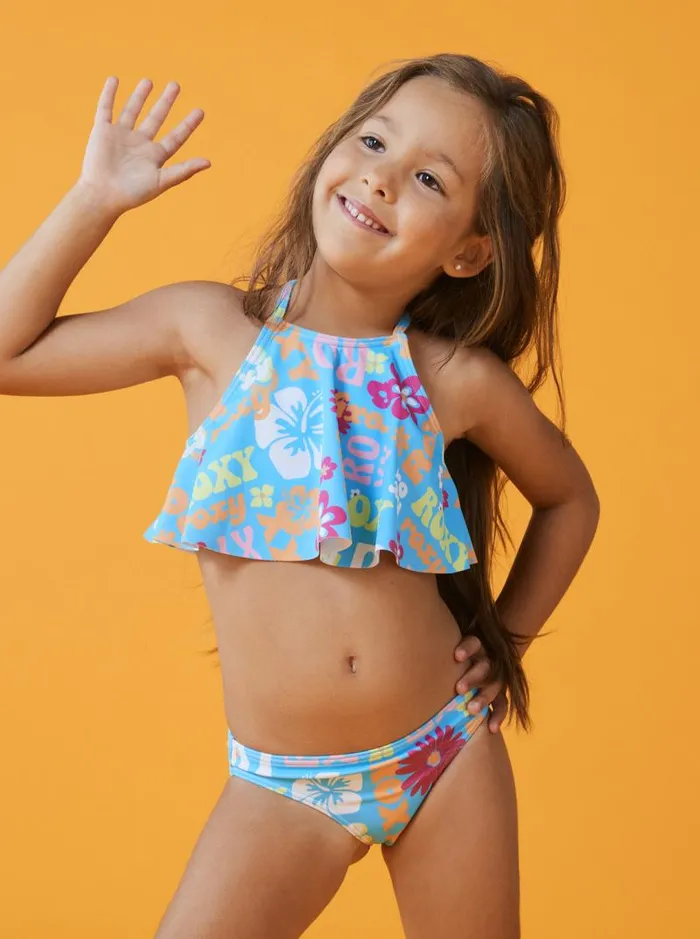 Roxy Swim Girl039s 416 Flower Vintage Power Two Piece Flutter Bikini Set For Girls Bachelor Button Groovy Girl 8211 Kids