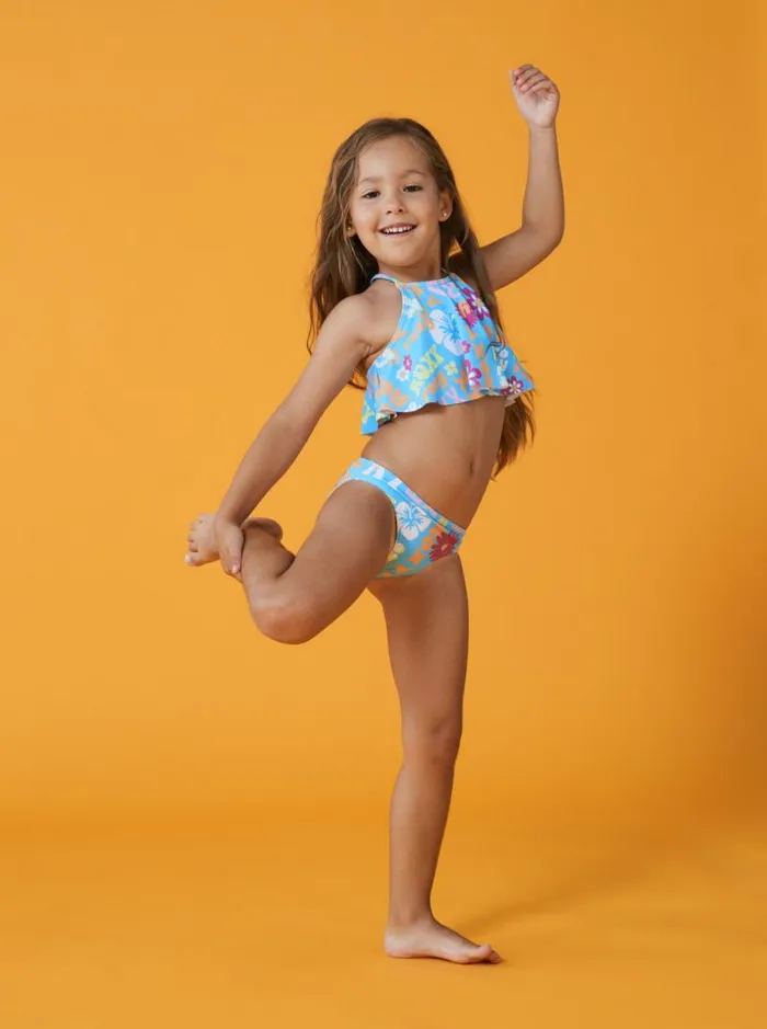 Roxy Swim Girl039s 416 Flower Vintage Power Two Piece Flutter Bikini Set For Girls Bachelor Button Groovy Girl 8211 Kids