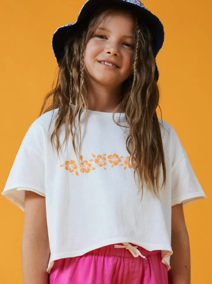 Roxy Tees and Tanks Girl039s 416 Hibiscus Stripe Oversized Cropped TShirt Snow White 8211 Kids Roxy Tees and Tanks Girl039s 416 Hibiscus Stripe Oversized Cropped TShirt Snow White 8211 Kids