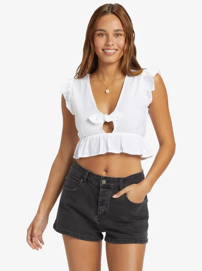 Roxy Tops Sweetest Love Short Sleeve Crop Top Snow White 8211 Women