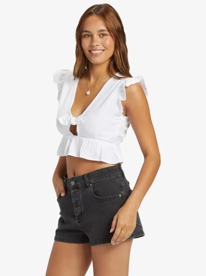 Roxy Tops Sweetest Love Short Sleeve Crop Top Snow White 8211 Women