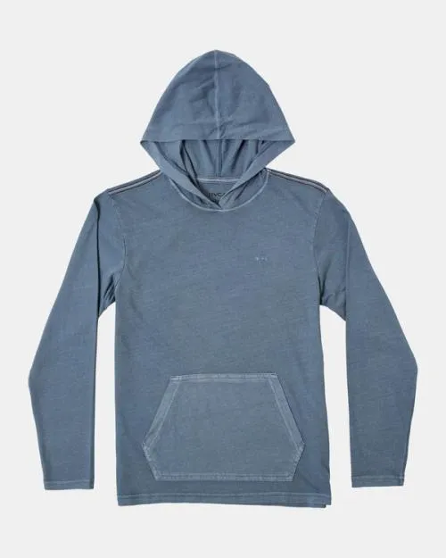 Rvca Boy039s Pocket Pigment Hooded Long Sleeve TShirt Industrial Blue Boys Tees and Tanks