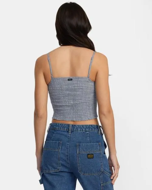 Rvca Houndstooth Revival Cropped Tank Top Blue Grey Women Tops