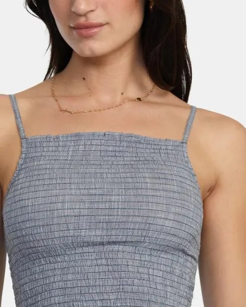 Rvca Houndstooth Revival Cropped Tank Top Blue Grey Women Tops